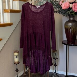 Burgundy High Low Peplum Top